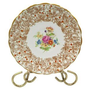 Rosina Bone China Floral Spray Orange Leaf Gold Trim Vintage Scalloped Saucer 5.